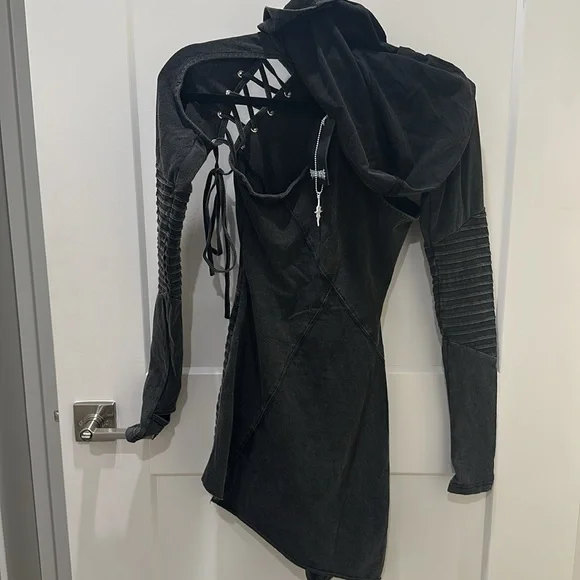 Darker Wavs FREQUENCY ASYMMETRICAL HOODED MINI DRESS - Picture 2 of 3